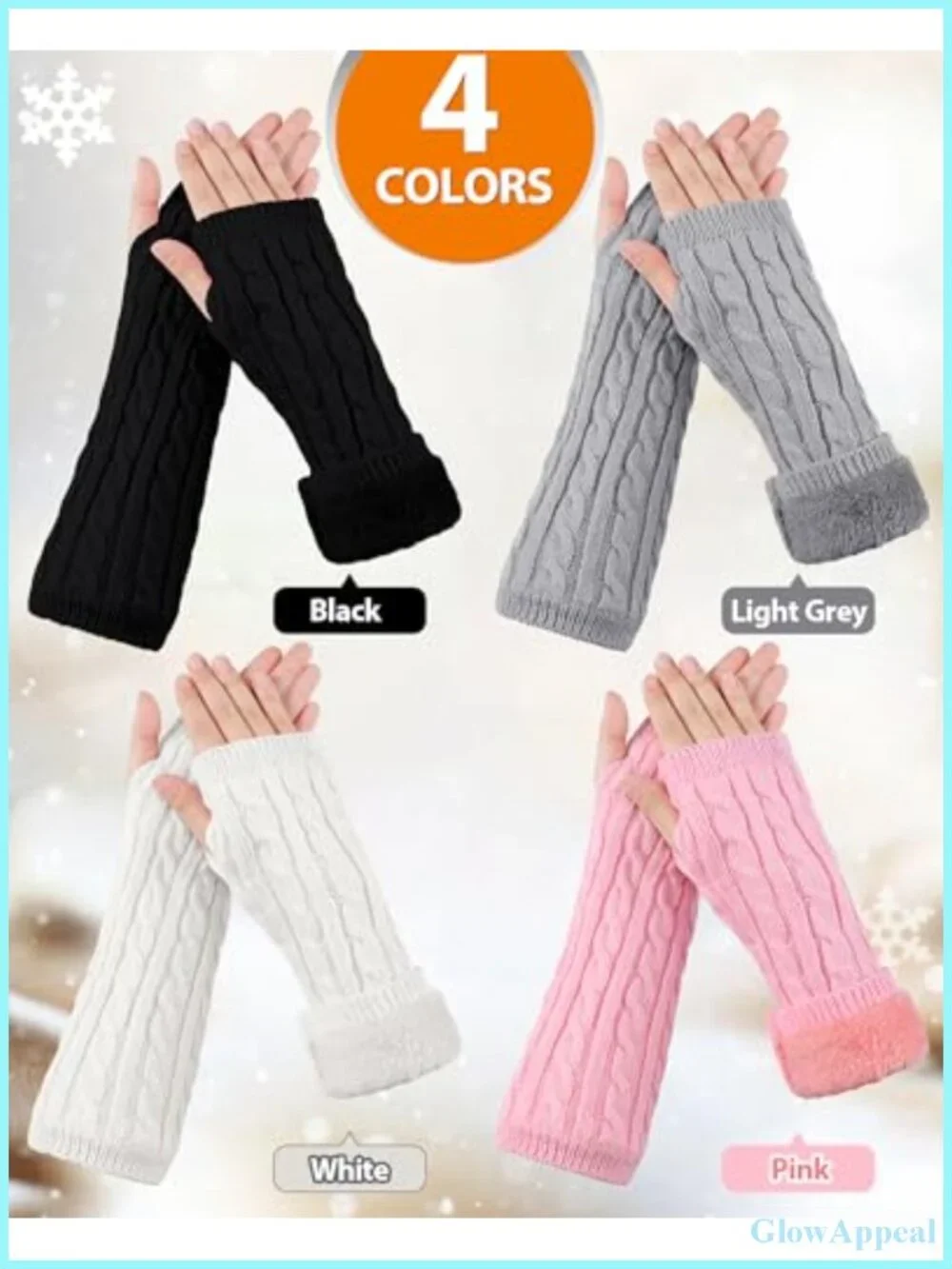 4 Pairs Fleece Lined Arm Warmers Fingerless Gloves for Women Winter Knit